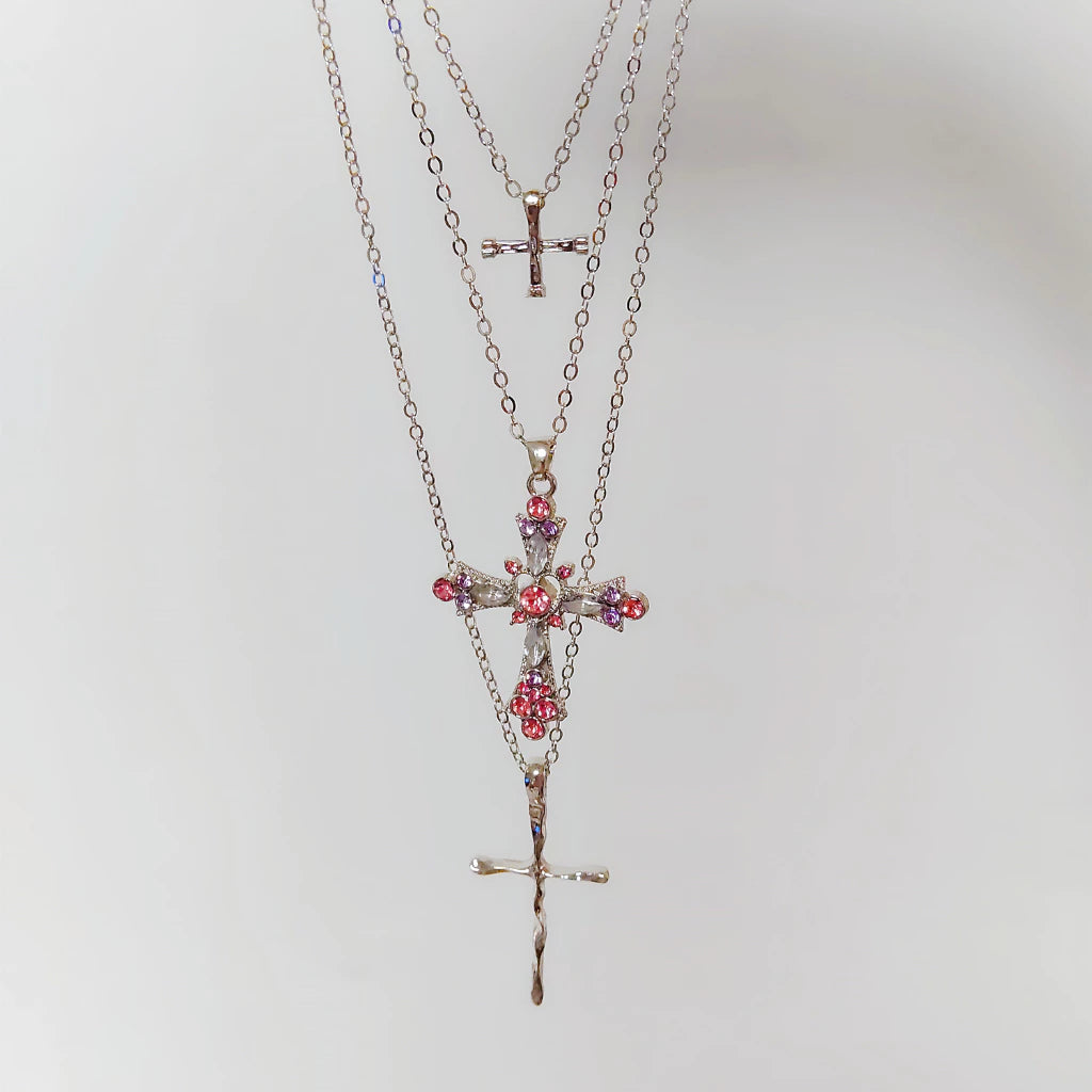 ▪︎ Collar Cruz Triple Capa Silver Glow
