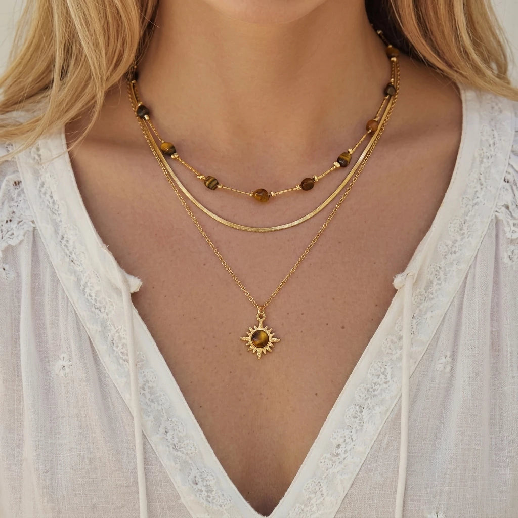 ▪︎ Collar Sol Ojo de Tigre Multicapa