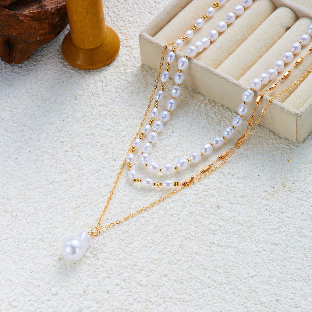 ▪︎ Collar Perla Dorada Multicapa