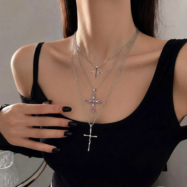Collar Cruz Triple Capa Silver Glow - Sienna Collares