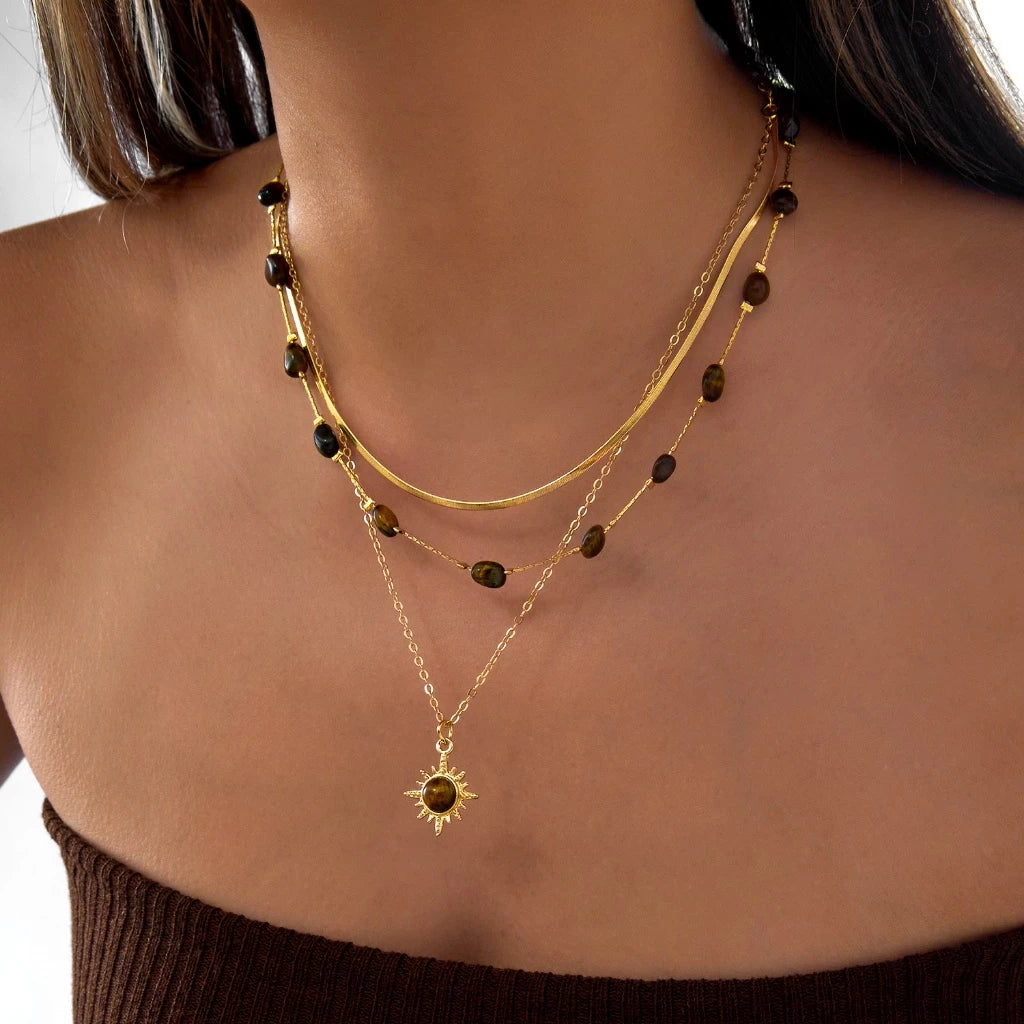 ▪︎ Collar Sol Ojo de Tigre Multicapa